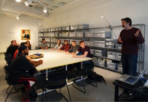 Professor Mark Thompson and students in an Interactive Exhibit Design class